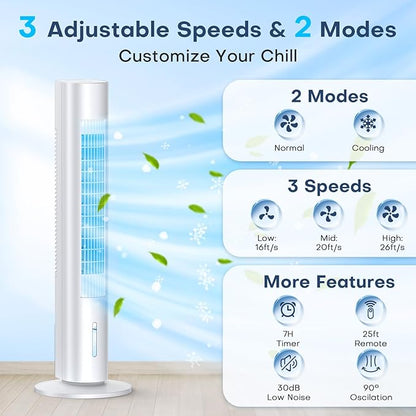 MYICY Evaporative Air Cooler, 35" Windowless Air Conditioner Portable w/3 Speeds, 25ft Remote, Smart Timer & Water Tank, Portable Air Conditioners No Windows Needed, 90°Oscillating AC Unit for Room