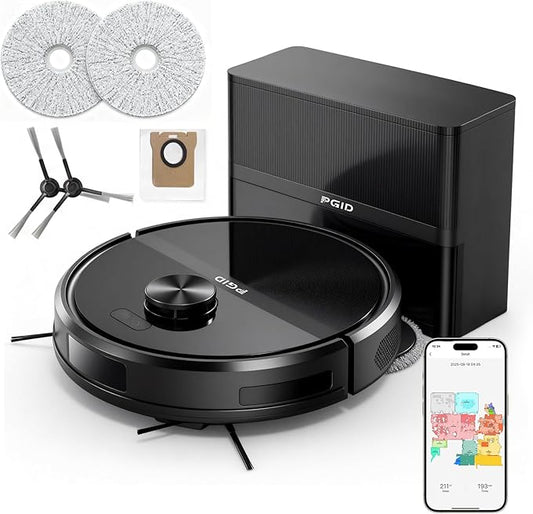 PGID Self-Emptying Robot Vacuum Cleaner, Robot Vacuum and Mop,FlexiArm Edge Mopping,5000Pa Suction, Dual Zero-Tangle System, Smart Obstacle Avoidance