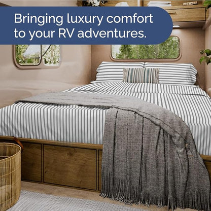 RV Short Queen Sheet Set 60 X 75 - 4 Piece RV Short Queen Bed Sheets - Soft, Breathable & Cooling - Designed for Bunks, Trailers & Campers - Fits 8” to 12" Mattress - Luxury Bedding - Grey Stripes 2