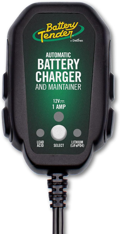 Battery Tender Junior 12V, 800mA Battery Charger and Maintainer for Lead Acid and Lithium Batteries - Switchable Battery Charger for Powersports - 022-0199-DL-WH