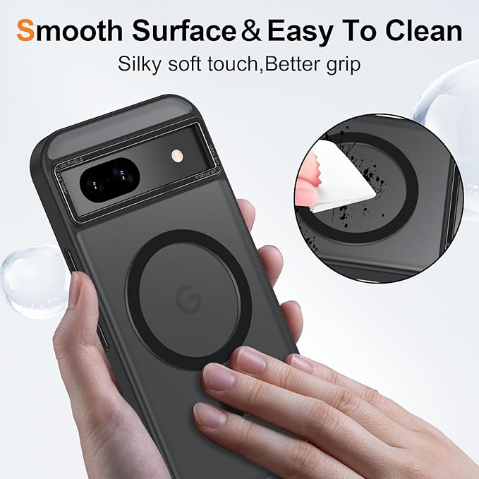 Magnetic for Google Pixel 8a Case, [Military Grade Drop Protection] [Compatible with MagSafe] Shockproof Slim Translucent Matte Anti-Slip for Women Girls Men Case, Black