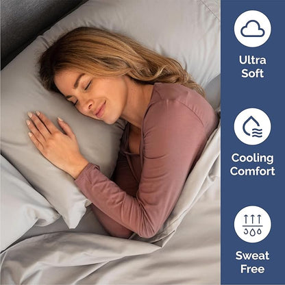 Queen Size 4 Piece Sheet Set - Comfy Breathable & Cooling Bed Sheets Set - Hotel Luxury Bedding for Women, Men, Kids, Teens, Boys & Girls - Deep Pockets, Soft and Wrinkle Free - Oeko-Tex - Light Grey