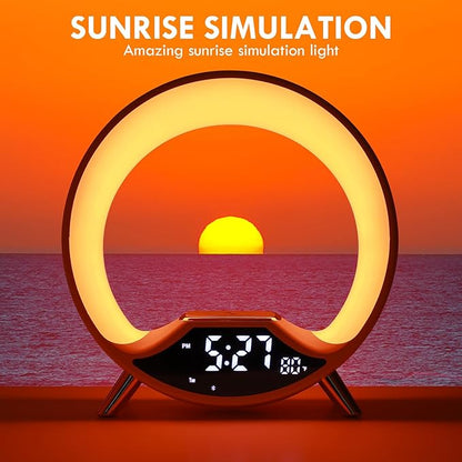 GuDoQi Sunrise Alarm Clock with Fast Wireless Charger Station and Bluetooth, Full Screen with Sunrise Simulation Light, Sleep Aid, Dual Alarms, FM Radio, More Than 10 Colors Nightlight for Bedrooms