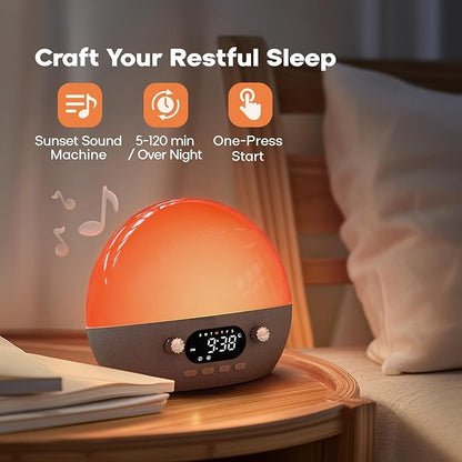 Dekala RestOnn Sunrise Alarm Clock Sunset Sound Machine 7-Day Programmable Loud Dual Alarm Clock, White Noise Natural Sounds for Sleeping Bluetooth Speaker Amber Night Light