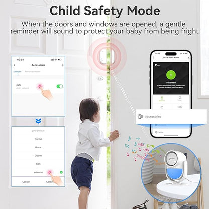 CPVAN WiFi Motion Sensor Alarm, 125dB Wireless DIY Smart PIR Motion Detector with 6 Door/Window Sensors for Home Security System - On Spot Alarm & APP Alert, White