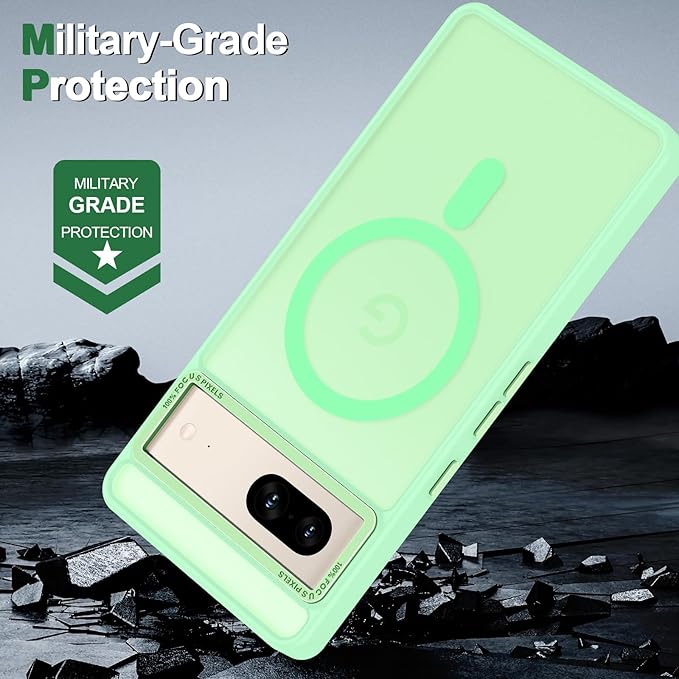 Magnetic for Google Pixel 7 Case, [Military Grade Drop Protection] [Compatible with MagSafe] Shockproof Slim Translucent Matte Anti-Slip for Women Girls Men Case, Matcha Green