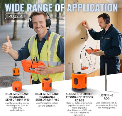 PQWT 125C Water Leak Detector, Indoor & Outdoor Underground Water Pipe Leak Detection Measurement Depth 9.84ft/3m