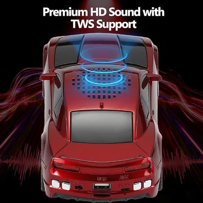WSTER Sports Car Model Bluetooth Speaker with Stereo Sound, TWS Pairing, LED Party Lights, USB/TF Playback, Movable Wheels, Unique Retro Car Gifts (RED)