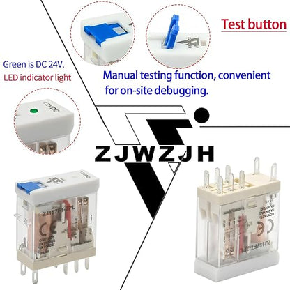 Power Relay 12V Miniature Electromagnetic Relay 8Amp DPDT 2-Pole with Indicator Light, Test Button and Socket Base UL Certification (8 Pin- 8A, DC 12V)