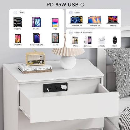 Drawer Outlet with PD 65W USB C, Recessed Power Strip with 3 Outlets 4 USB Ports, Recessed Outlet with 2M Flat Plug Cable for Side Table Sofa Table, Black
