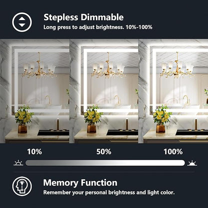YEELAIT 40x30 Inch LED Bathroom Mirror with Lights Front and Backlit Lighted Vanity Mirror for Bathroom Wall with 3 Colors Dimmable Anti-Fog Memory Shatter-Proof IP54 Waterproof Horizontal/Vertical