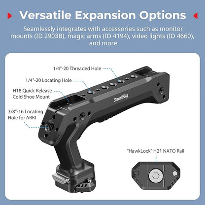 SMALLRIG Quick Release Top Handle, Dual-Direction & Compatible QR-Slide NATO Rail for ARRI with 1/4"-20 Screw, Ergonomic Design,15kg Max. Load,Built-in Multiple Mounting Points,HawkLock H21-5632