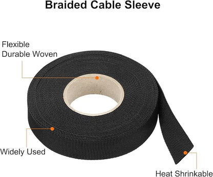 MECCANIXITY Braided Cable Sleeves Heat Shrinkable Fabric Sleeving, 5/8" 40ft Black 2:1 Ratio Heat Shrinkable Cord Protector for Harness Cable, Network Cable Protection, Cable Management