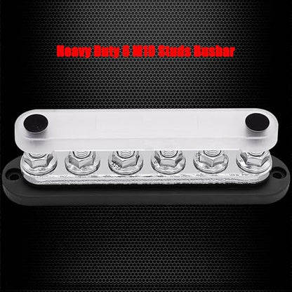 6 x M10 (3/8") Studs Power Distribution Block Bus Bar 12V, Ampper 7" HD 300A Marine BusBar Battery Distribution Block W/Cover for Car Boat Solar (Black)