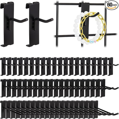 Alffun 60 Pcs Grid Wall Hooks, 2/4/6 Inch Heavy Duty Wire Grid Display Hooks, Gridwall Accessories for Retail, Craft Shows, Garage Storage, and Home Organization, Black