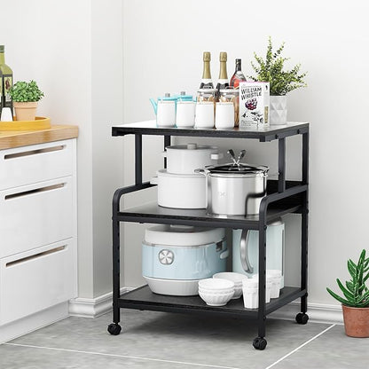 Arbuxzuy Large Printer Stand with Storage Shelf, 23.6" W x 18.9" D Printer Cart with Wheels, 3 Tier Mobile Printer Table for Home Office,Stands for Heat Press Scanner Fax (Black)