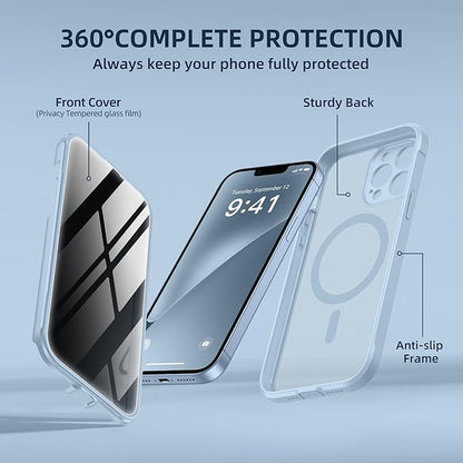BERFY Magnetic for iPhone 13 Pro Max Case, Compatible with MagSafe, Built-in Privacy Screen Protector and Upgraded Camera Protection, Anti-Spy Full Body Shockproof Phone Case for 13 Pro Max 6.7", Blue