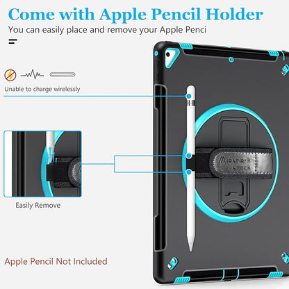 Case for iPad Pro 12.9 2nd Generation 2017& 2015 1st Generation, Heavy Duty Rugged TPU Protective Cover with Screen Protector- Stand + Handle Hand & Shoulder Strap + Pencil Holder- Mint Green