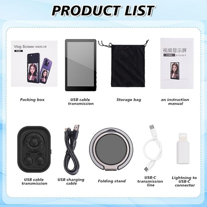 LANBOUY Selfie Screen Back Camera Monitor Phone Vlog Magnetic Selfie Screen Mirroring Vlogging Content Creator Kit for Live Stream Tiktok, Compatible with iPhone