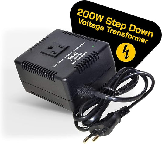 ELC 200-Watt Voltage Converter - Step Down - 220v to 110v / 240v to 120v Travel Power Converter - for Hair Straightener, Hair Dryer, Laptops and Chargers, CE Certified [3-Years Warranty]