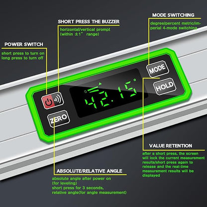 Kanayu Digital Level Digital 40'' LCD Display Magnetic Torpedo Level Tool Protractor Electronic Dust and Waterproof Smart Torpedo Tool for Construction Measuring Home Supplies