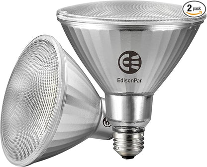 EdisonPar Full-Glass PAR38 LED Flood Light Bulbs Outdoor/Indoor Equivalent 300 Watt, 4000 Lumens Ultra Bright, Non-Dimmable Waterproof 5000K Daylight, 2-Pack