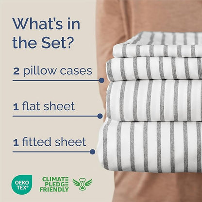King Size 4 Piece Sheet Set - Comfy Breathable & Cooling Bed Sheets Set - Hotel Luxury Bedding for Women, Men, Kids, Teens, Boys & Girls - Deep Pockets, Soft, Wrinkle Free - Oeko-Tex - Grey Stripes 2