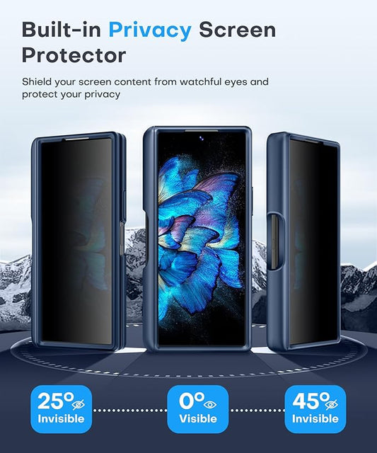 BERFY Magnetic for Samsung Galaxy Z Fold 6 Case with Privacy Screen Protector, [Compatible with MagSafe][Anti Spy]Built-in S Pen Holder & Kickstand, Full-Body Shockproof Phone Case for Z Fold 6, Blue