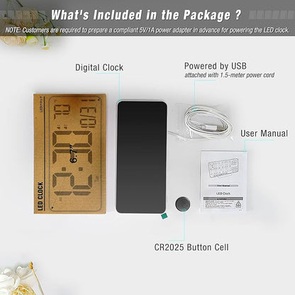 KOSUMOSU Digital Alarm Clock for Bedroom,6.7in Small Digital Clock,Auto Dimming,Date,Day of Week,Seconds or Indoor Temp,LED Alarm Clocks for Living Room,White Desk Clocks for Bedrooms