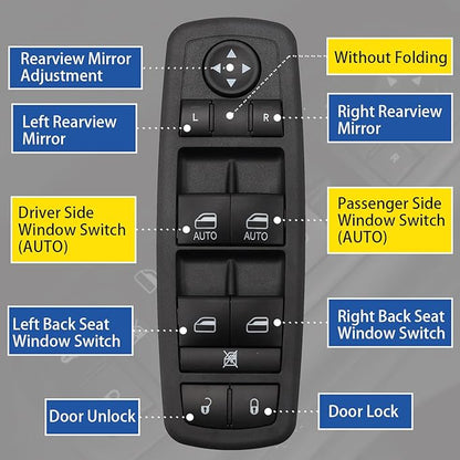 AMICAREP Master Power Window Switch Driver Side Compatible with 2012-2015 Dodge Grand Caravan Ram 1500 2500 3500 Town & Country 9+3 Pin 4 Door Replaces# 68110866AB