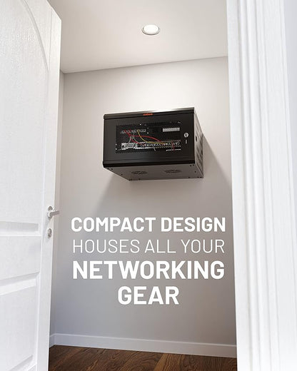 ECHOGEAR 6U Network Rack - Enclosed Wall Mount Rack Kit Includes 2X 1U Shelves, Pre-Mounted Fan, Lockable Door & Hardware - 600mm Depth Fits All Your AV Gear