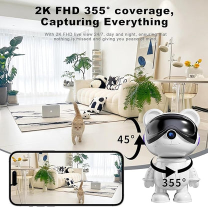 Dzcctvipc-Cute Bear-2K Wireless-Smart Robot-Home Security - Camera,Nanny & Pet Motion Monitor,Baby Cry Detection Alarm,Privacy Mode,5G Dual-Band,PanTilt,Full HD Night Vision,24/7 Recording,2-Way Audio