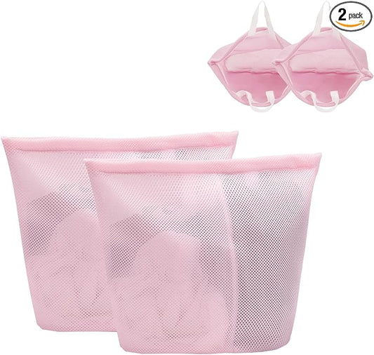 Guozcaray 2 Pcs laundry bag with handles mesh laundry bags washing machine laundry totes travel storage and sorting bag for Clothes laundry bag for delicates(Pink2N)