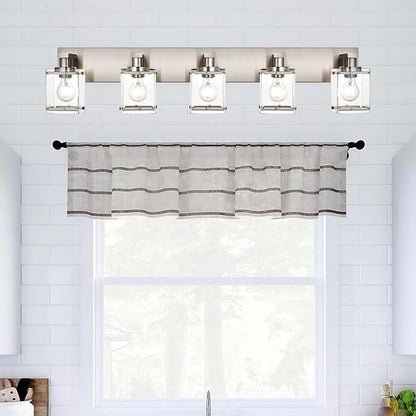WINSHEN 5-Lights Brushed Nickel Bathroom Wall Light with Clear Glass Shade, E26 Bulb Base Vanity Lighting Fixtures Over Mirror for Kitchen Cabinet Bedroom