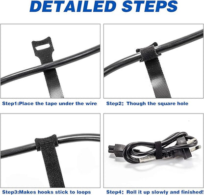 OneLeaf 80PCS Reusable Cable Ties, Black Adjustable 6-Inch Cord Organizer Ties, Multi-purpose Hook Loop Cable Management Wire Ties for Organizing Home, Office, Data Centers