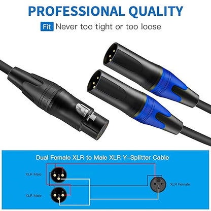 LanSenSu XLR Female to 2 XLR Male Patch Y Cable, Balanced Microphone Splitter Cord, Audio Adaptor, 11.8 Inches (2Pack)