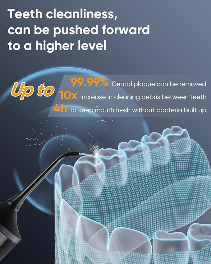 MySmile LP221 Cordless Water Flossers for Teeth with UVC Light Sanitizer and OLED Display, 335ML 4 Modes Water Teeth Cleaner Picks for Teeth Cleaning and Water Flossing (Midnight Black)