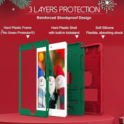 Rantice iPad 9th/8th/7th Generation Hybrid Shockproof Rugged Drop Protection Cover with Kickstand for iPad 10.2'' (Red+DarkGreen)
