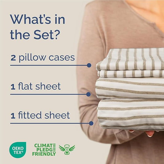 Full Size 4 Piece Sheet Set - Comfy Breathable & Cooling Bed Sheets Set - Hotel Luxury Bedding for Women, Men, Kids, Teens, Boys & Girls - Deep Pockets, Soft, Wrinkle Free - Oeko-Tex - Beige Stripes 2