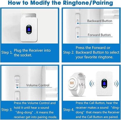 Daytech Caregiver Pager Call Button for Elderly at Home Nurse Alert System for Seniors Patient 2 Receiver 3 Panic Emergency Button