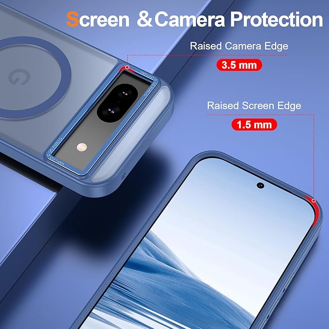 Magnetic for Google Pixel 8a Case, [Military Grade Drop Protection] [Compatible with MagSafe] Shockproof Slim Translucent Matte Anti-Slip for Women Girls Men Case, Blue