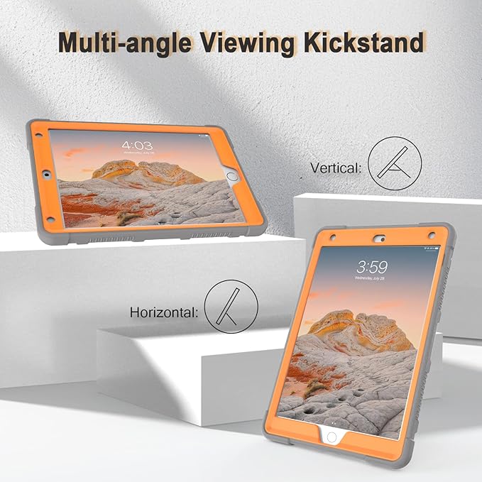 Rantice iPad 9th Generation Case, iPad 8th Generation Case, iPad 7th Generation Case, Hybrid Shockproof Rugged Drop Protection Cover with Kickstand for iPad 10.2'' (Gray+Orange)