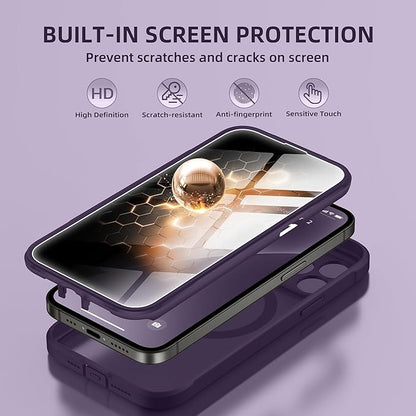 BERFY Magnetic for iPhone 13 Pro Max Case,Compatible with MagSafe,Built-in Privacy Screen Protector and Upgraded Camera Protection,Anti-Spy Full Body Shockproof Phone Case for 13 Pro Max 6.7",Purple