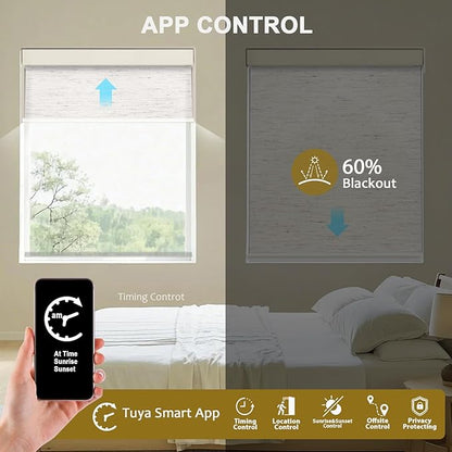COOLWINDS Motorized Blinds with Remote Cordless Automatic Motorized Shades Custom Blinds for Indoor Windows Smart Curtains with Alexa Google Home(Light Filtering Linen Sandy Beach,W55 x H72in)