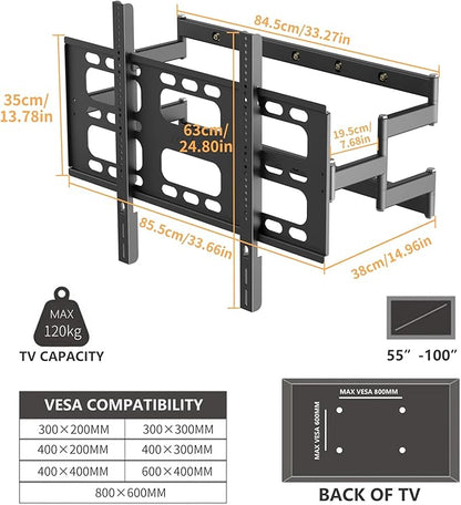 unho Heavy TV Wall Mount for 55 65 75 85 86 95 98 100 Inch TVs up to 264 lbs, Wall Mount tv Bracket Full Motion Max VESA 800 x 600mm,LED LCD Flat Panel Universal tv Mount Stand