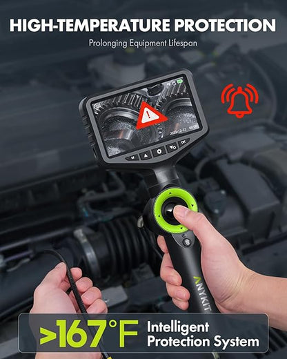 Anykit 360° Articulated Engine Endoscope, Aviation Hole Sight with 0.25" Convertible Snake Camera, 5" IPS Video Check Camera with Light for Mechanic Maintenance Technician - 3.28'