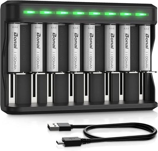 BONAI AAA Rechargeable Batteries, 8 Pack 1100mAh NiMH Batteries with Smart Universal Battery Charger