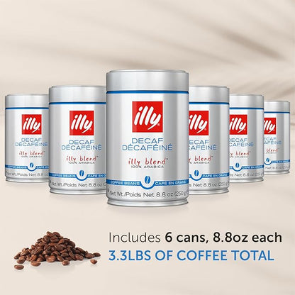 illy Decaf Whole Bean Coffee, Classico Decaffeinated Medium Roast, 100% Arabica, Premium Italian Coffee, Ideal for Espresso, Drip, Moka and French Press Brewing, 8.8oz, 6 Pack