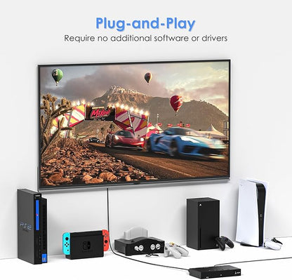 3-Port 8K@60Hz HDMI Switch with AV Input, 2X HDMI & 1x RCA to HDMI Converter Supports HDR10, HDCP 2.2, 3D with IR Remote Control, Compatible with Xbox/PS2/Nintendo Switch,Xbox,PS5/PS4,Roku,Apple TV