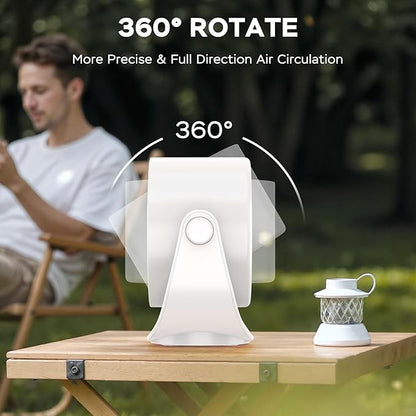 MORECORE Desk Fans for Bedroom, Strong Airflow Turbo Quiet Small USB Fan, 17hrs Running, 360° Rotate & 5 Speeds, 4000mAh Battery Operated Portable Fan with LED Display for Home Office Desktop-White